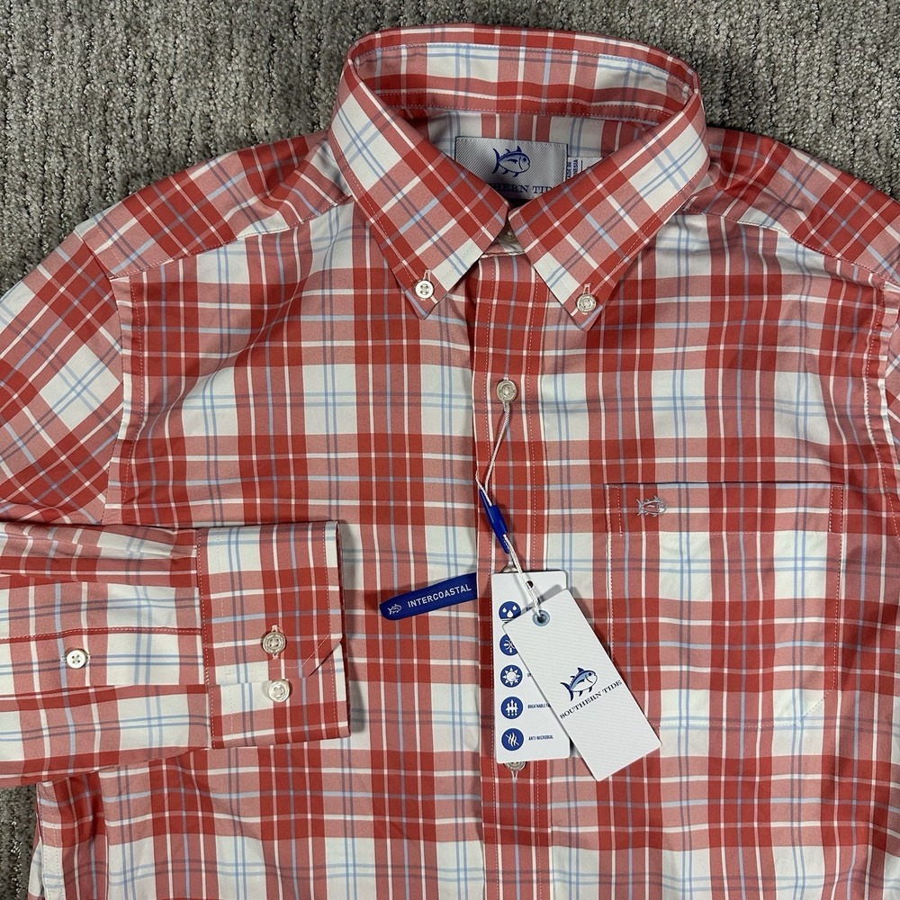 Southern Tide Gingham Intercoastal LS Button Down RR Red Plaid Shirt Mens Small